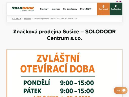jaké služby vám nabízíme? profesionální poradenství zpracování kalkulace zdarma zprostředkování odborné montáže zkušenosti s projektovými zakázkami individuální péče o každého zákazníka záruční servis co u nás najdete? největší počet vystavených českých dveří a zárubní solodoor v okolí bezpečnostní dveře včetně dveří next širokou nabídku klik, kování a doplňků kuchyňská dvířka - fólie, dýha, masiv vnitřní