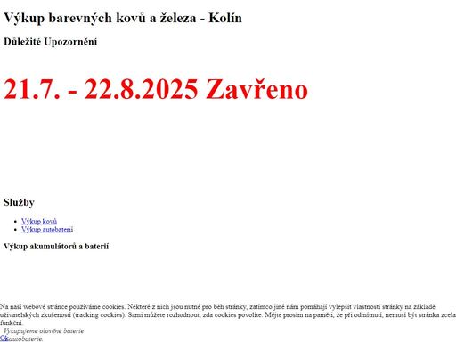 výkup barevných kovů v kolíně - zálabí u elektrárny.