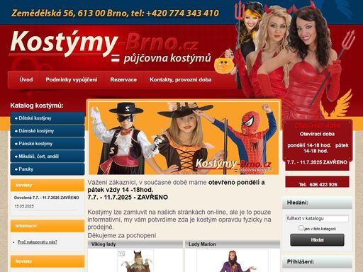 půjčovna kostýmů brno, kostýmy na karneval, karnevalové kostýmy, dětské kostýmy, paruky, karnevalové doplňky, 