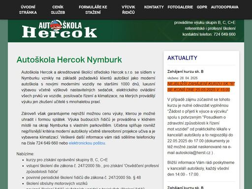 autoškola hercok nymburk výuka skupin  b, c, c+e, referentské i profesní školení, nymburk.