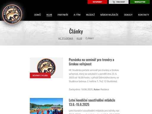 oficiální web hokejového klubu hc studénka