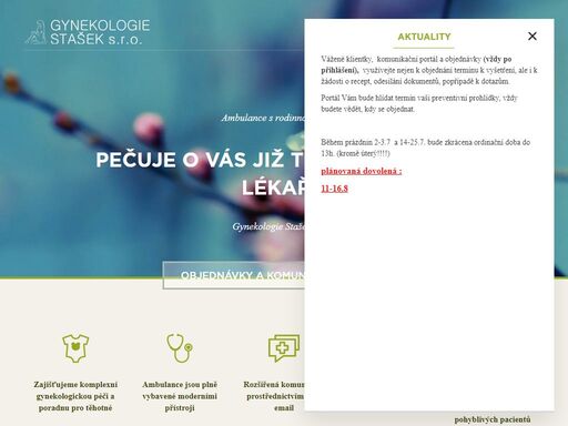 gynekologie stašek s.r.o. - ambulance s rodinnou tradicí. zajišťujeme vyšetření různeho druhu, poradnu a komplexní gynekologickou péči.