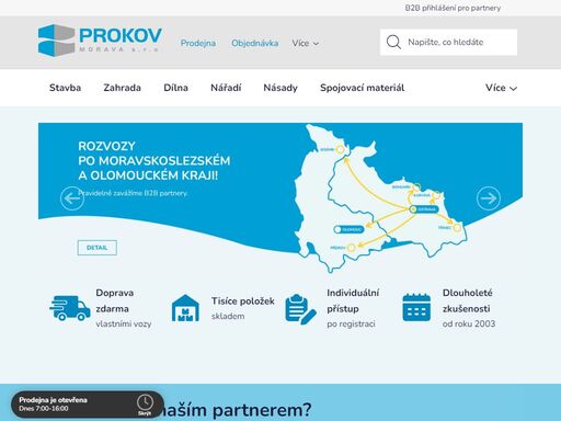 prokov morava nabízí široký sortiment pro stavbu, zahradu, dílnu a domácnost. u nás najdete nářadí, spojovací materiál, ochranné oděvy a další. máme pravidelné rozvozy. staňte se naším partnerem.