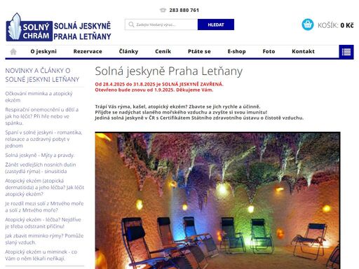 solná jeskyně praha letňany pomáhá při rýmě, kašli i ekzému. navštěvují nás maminky s dětmi, školky, školy, dospělí i senioři. získala certifikát státního zdravotního ústavu o čistotě vzduchu.