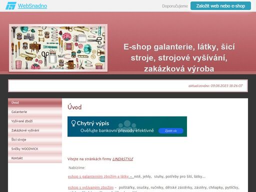 strojové vyšívání, galanterie, šicí stroje, papírnictví