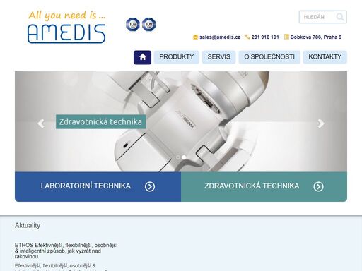vybavení laboratoří chemickými a fyzikálními analyzátory a vybavení radioterapeutických pracovišť ozařovací technikou