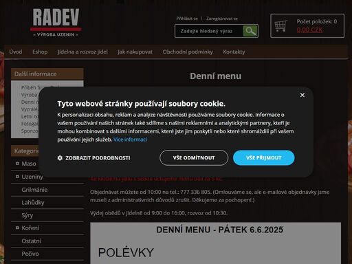 denní menu od 100 kč z námi zpracovaného kvalitního masa a uzenin. jídelna a rozvoz obědů zdarma domů nebo do firem (od 3 kusů v okolí 10 km od naší provozovny na praze 4 – újezd).