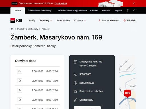 seznam a vyhledávání poboček a bankomatů komerční banky.