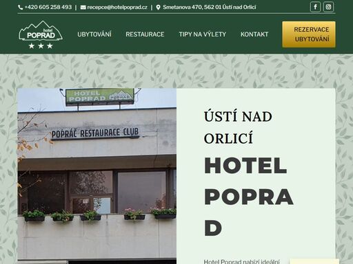 v hotelu poprad nabízíme ideální ubytování v těsné blízkosti centra města ústí nad orlicí a v klidové zóně kociánka pro ty, kteří hledají klid a pohodu.