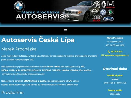 marek procházka - autoservis česká lípa. servis a opravy automobilů. specialista na bmw, mini, audi, ford, vw, škoda, opel, renault a peugeot.