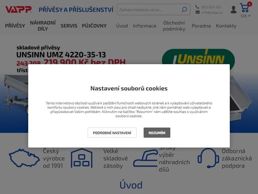 vapp přívěsy a příslušenství - výroba a prodej přívěsů vapp, prodej přívěsů agados, debon, unsinn, servis a půjčovna přívěsů, prodej náhradních dílů a příslušenství pro přívěsy, prodej a distribuce přívěsové techniky al-ko, knott, bpw, winterhoff, jokon, lucidity, fristom, was, horpol | vapp.cz