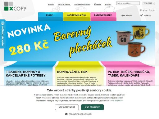 xcopy - černobílé a barevné kopírování a tisk v praze na andělu. kompletní sortiment xerox: tiskárny, multifunkce, tonery. dárkové služby potisk triček, kalendáře, potisk hrnků a hrnečků, potisk půllitrů a mnoho dalšího. planografie a velkoplošný tisk.