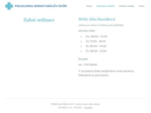 poliklinika králův dvůr - ordinace a lékaři