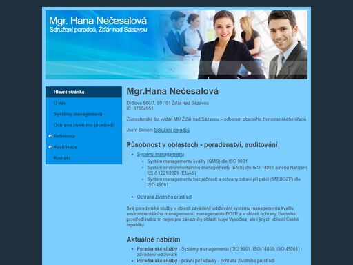 mgr. hana nečesalová - systémy managementu, poradenství, ochrana životního prostředí, qms, ems, bozp.