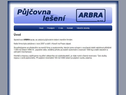 arbra s.r.o., půjčovna a pronájem lešení, praha a okolí