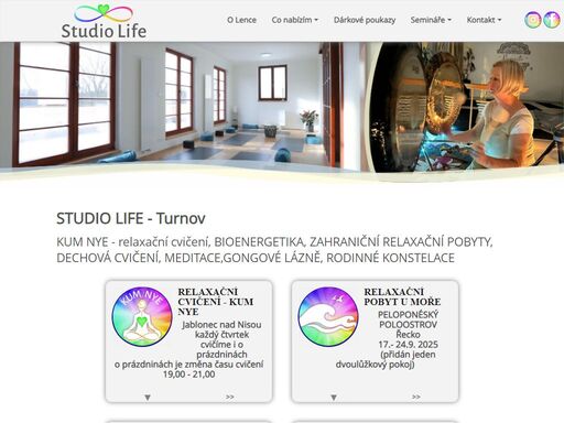 studio life - turnov - sebezkušenostní semináře, meditace, kum nye relaxační cvičení, gongové terapie a lázně