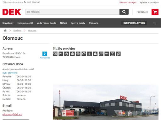 stavebniny dek olomouc. přijeďte si vybrat, co potřebujete pro svou stavbu nebo rekonstrukci. služby a otevírací doba na prodejně olomouc.