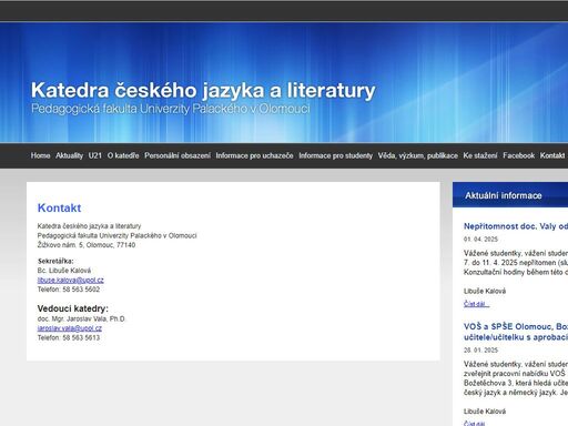 webové stránky katedry českého jazyka a literatury pedagogické fakulty univerzity palackého v olomouci.