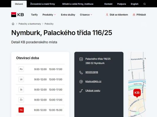seznam a vyhledávání poboček a bankomatů komerční banky.