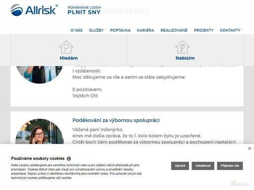 jsme allrisk reality & finance, a.s., dceřiná společnost společnosti allrisk, a.s., která zastřešuje realitní služby pro tuto a další společnosti skupiny allrisk (dále jen allrisk). v oblasti realitního zprostředkování působíme již od roku 2005 a vznikli jsme na základě poptávek našich klientů.
