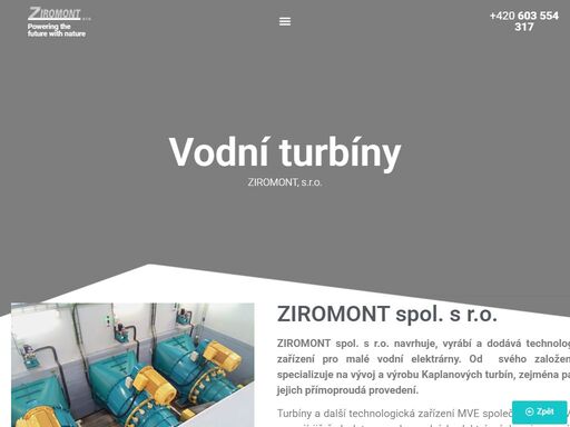 zirmont, s.r.o. | vodní turbíny pro malé vodní elektrárny | přímoproudé turbíny | uzávěry a stavidla | vodní česle | projektování