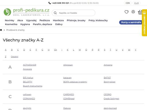 homepage. profi-pedikura.cz
jsme specializovaný velkoobchod a obchod založený v roce 2008 zaměřený na profesionální a domácí přístroje na pedikúru, nástroje, přípravky a kompletní vybavení pro obory pedikúra/podologie/podiatrie a manikúru.
 

zastupujeme přes 30 světových značek
vydáváme odbornou literaturu
…