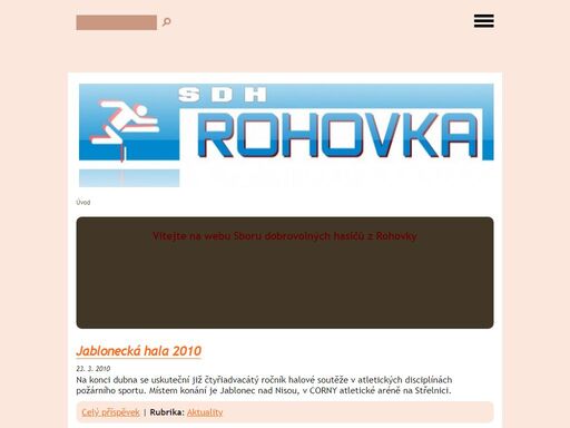www stránky sboru dobrovolných hasičů obce rohovka.