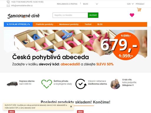 montessori pomůcky, dětské domácí potřeby pro praktický život, materiál na tvoření, dětské hudební nástroje a dětský nábytek pro připravené prostředí - vše dle odkazu marie montessori na jednom místě!