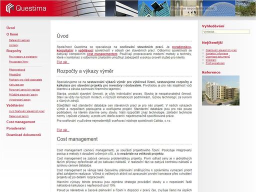 questima, s.r.o., tvorba stavebních rozpočtů, kalkulací nákladů, výkazů výměr, oceňování staveb a vzdělávání v oboru oceňování.