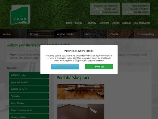 podlahy, podlahařské práce. prodáváme plovoucí podlahy, dřevěné podlahy, korkové podlahy, pvc podlahy, linoleum, terasy, parkety, koberce. provádíme profesionální pokládku podlah peršan prostějov, olomouc, vyškov.