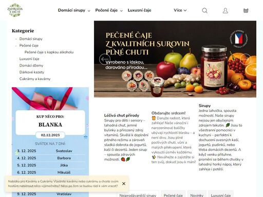 přírodní sirupy a domácí pečené čaje bez chemie – z poctivých surovin. kvalitní české produkty bez umělých přísad. ochutnejte pravou chuť přírody.