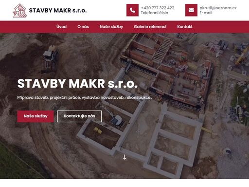 stavby makr s.r.o. nabízí komplexní služby v oblasti přípravy staveb, projekčních prací, nacenění, dodávky materiálů, novostavby, rekonstrukce rodinných a bytových domů, střešní konstrukce, výškové práce, výstavba komunikací, inženýrské sítě, vodovody, kanalizace a přípojky sítí.