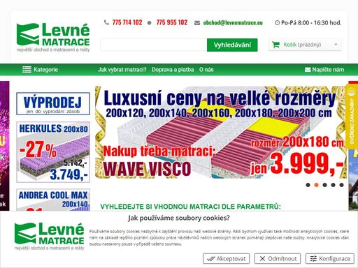 matrace od českých výrobců za nejnižší ceny v čr. široký sortiment. kvalitní matrace a rošty skladem s dodáním do 24 hodin. jistota kvality. již od 999,- kč.