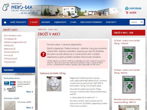 nero-dia prodej soli, sůl posypová, průmyslová, bazénová jedlá, varná, kamenná, solanka