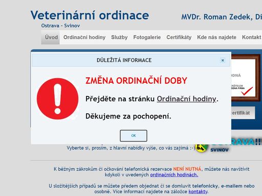 veterinární ordinace, veterina ostrava svinov, mvdr. roman zedek, psohlavců, 