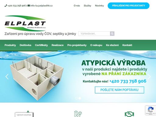 výrobní divize v trutnově vyrábí zařízení pro úpravu vody čov, septiky, jímky, nádrže, zemní filtry, odlučovače tuků a ropných látek. nabízí i atypickou výrobu.