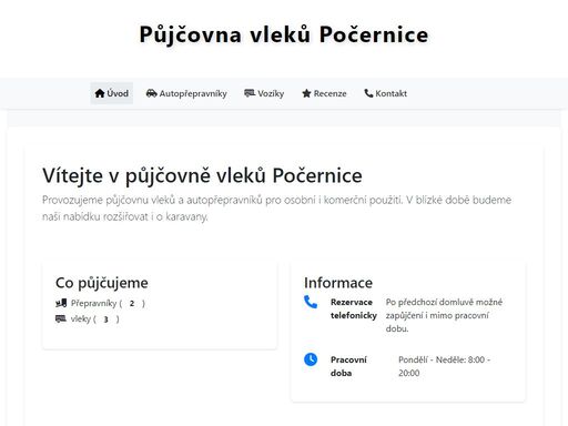 půjčovna vleků a přepravníků v horní počernici, praha 20. nabízíme vleky a přepravníky pro osobní i komerční použití s možností krátkodobého pronájmu.
