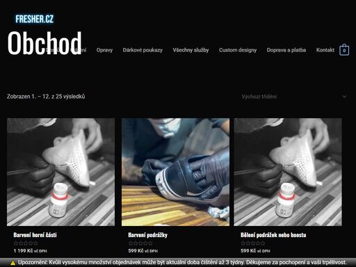 fresher.cz je profesionální čístírna a opravna obuvi s doručením domů. postaráme se nejen o boty, ale také o kabelky. objednej kurýra k tobě domů.