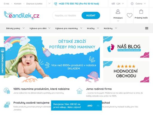 internetový obchod nabízející dětské zboží a potřeby pro maminky - kočárky, autosedačky, postýlky a mnoho dalšího.