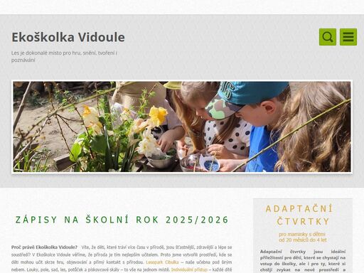 specifikem naší školky je propojení uměleckého a řemeslného tvoření s ekologickou a environmentální výchovou. stavebním kamenem osobnostního přístupu k dítěti je waldorfská pedagogika.
