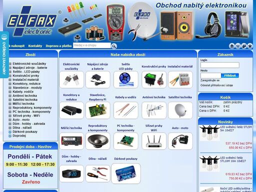prodej elektronických součástek, led osvětlení, ozvučovací, zabezpečovací, televizní a satelitní techniky, modulů a náhradních dílů pro elektroniku.