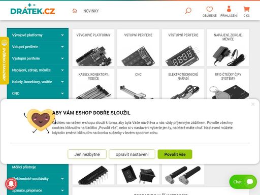 nabízíme sortiment zboží věnovaný celosvětově úspěšnému projektu arduino. prodáváme vývojové desky, vstupní periferie, výstupní periferie a další příslušenství. | dratek.cz