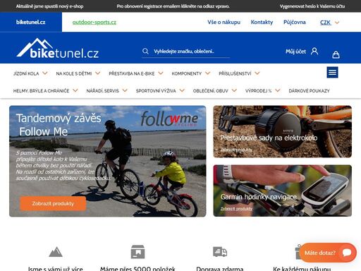 biketunel.cz prodejna a eshop - kola, komponenty, přestavbové sady, vozíky, thule, followme, pells, race bike a další. velký výběr doplňků, zajímavé ceny.