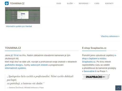 tovarna.cz tvoří webové prezentace, poskytuje služby grafického designu a vyvíjí informační systémy na míru.