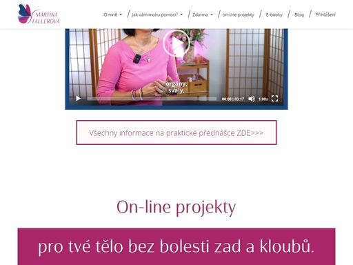 naučím vás jak na bolest zad a kloubů a pomohu najít cestu, jak tělo připravit nejen na každodenní výkon doma či v práci, ale i na váš oblíbený sport. založila jsem on-line školu pohybových návyků a tvořím on-line lekce a kurzy v klubu vstaň a dej tělu pohyb, co má smysl, kde najdete spoustu video produktů třeba jak si i během pracovní doby uzdravit své tělo a po práci se věnovat jen svým oblíbeným koníčkům a neskončit tak na rehabilitaci či fyzioterapii.
vedu osobní lekce na pilates strojích, skupinové lekce active fascia pilates, kurzy trx pilates a restartuj své tělo, semináře jak na bolest zad a kloubů, semináře pro laickou veřejnost i pro fyzioterapeuty, on-line lekce v klubu vstaň a dej tělu pohyb, co má smysl. 