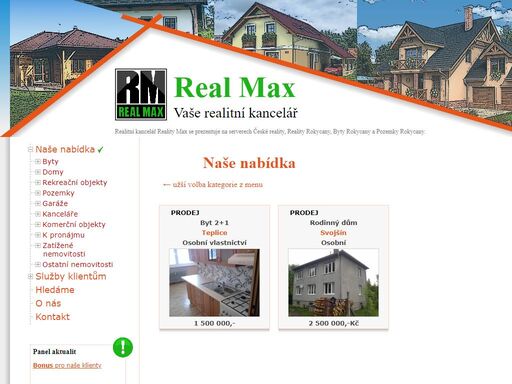real max - reality rokycany - zprostředkování koupě, prodeje a pronájmu nemovitostí a pozemků, výkup realit, financování nákupu a další služby.