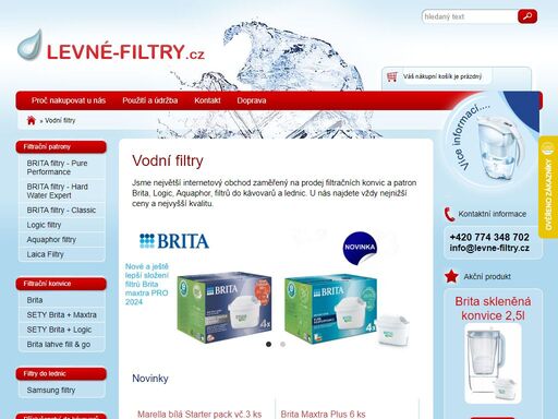internetový obchod www.levne-filtry.cz je zaměřen především na prodej vodních filtrů brita, ale i dalších značek. u nás naleznete vždy nejlepší cenu, ale i nejlepší služby a rychlou dodávku zboží.