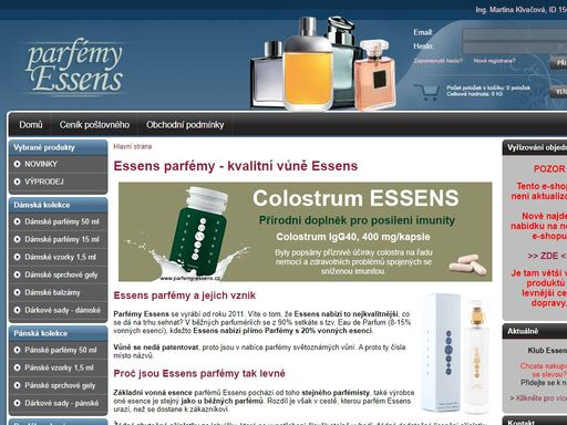 essens parfémy od českého výrobce prvotřídní kvality. essens colostrum, aloe vera. registrace do klubu essens zdarma online.