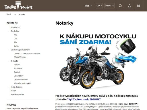 čtyřkolky a motorky cfmoto v praze. parta motorkářů, která vám ráda a bez škrobenýho úsměvu poradí jakou motorku či čtyřkolku vybrat, jaké příslušenství se k ní hodí a jak jí zvednout výkon.