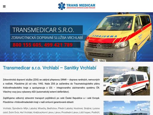 trans medicar s.r.o. sanitky vrchlabí. zdravotnická dopravní služba vrchlabí.zajišťujeme odborný zdravotní transport pojištěnců po celé čr a celé evropě.